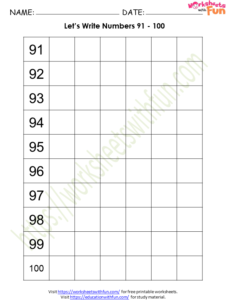 Topic Numbers 11 100 Worksheets Mathematics Preschool Wwf 4875